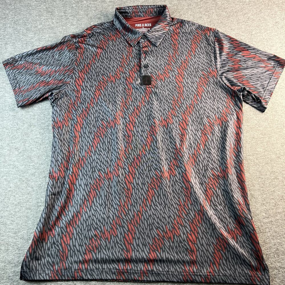 Pins And Aces Polo Shirt Mens Extra Large Red and Gray Golf Performance